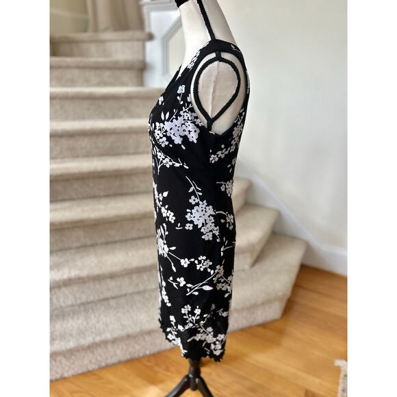 Vintage Black & White Floral Whimsigoth Fairy 90s Y2K Sleeveless Slip Dress - Picture 3 of 6